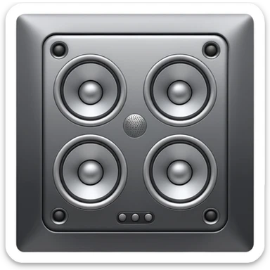Minimal emoji icon of a modern metallic speakers, front view, detailed geometry, dark metallic body, subtle highlights, isolated sticker