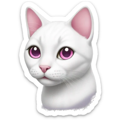 white cat with a pink nose and a grey spot on its head sticker