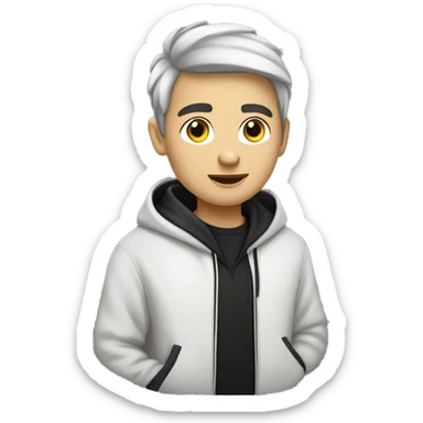 a student boy in 20 years with skin white and black hair and dress a hoodie  sticker