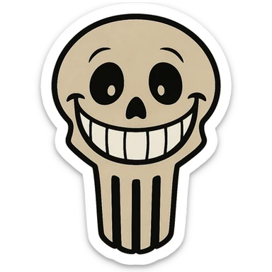 a Punisher skull grinning widely, joyful and friendly sticker
