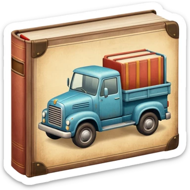 a book with a truck on the cover sticker