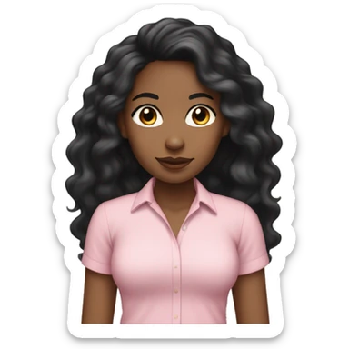 lightskin black girl with long, wavy black hair and light pink shirt sticker