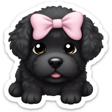 fluffy fat black puppy pale pink bow sticker