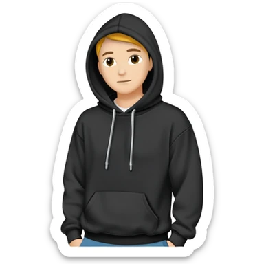 blank black hoodie with no model wearing it with a relax fit sticker