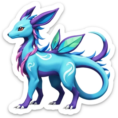 Suicune-Aurorus-Salandit-Glaceon-Meganium-fusion (full body) sticker
