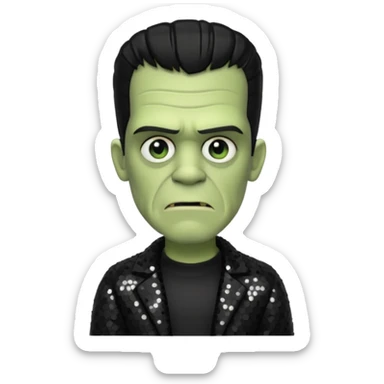 Frankenstein from Universal Monsters with pale greenish skin, black hair, black sequin outfit sticker