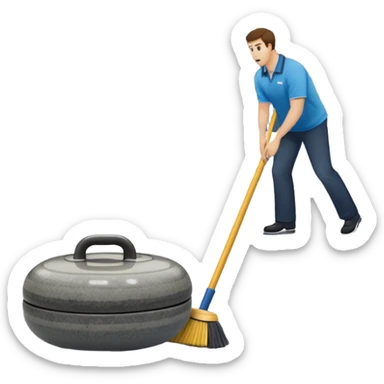 An icon showing a detailed close-up of a curling stone sliding across the ice, with a broom in motion beside it. The background features an indoor stadium with cheering spectators on the stands. Transparent background captures the strategy and focus of curling. sticker