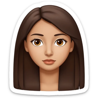 Morena, cabello liso hasta los hombros, ojos pequeños maron oscuro, nariz pequeña, labios gruesos sticker
