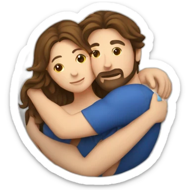europeans lovers with brown hairs hugging in a comforter ball sticker