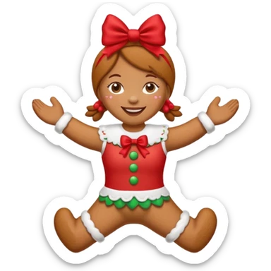 Christmas cookie with arms and legs but make it female gender, wearing red bow on her head sticker