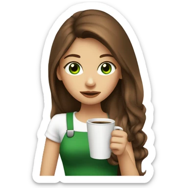 Girl with long brown hair and green eyes drinking coffee sticker