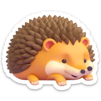 curled up hedgehog lying on his back, 3D emoji style sticker