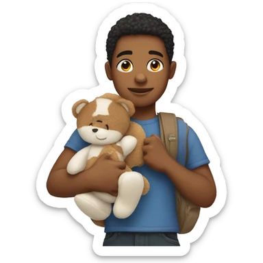 Boy carrying a stuffed animal sticker