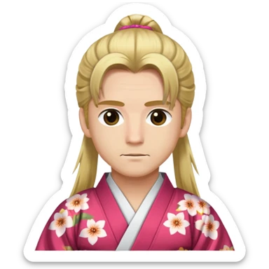 a man with long blonde hair pony tailed and hazel eyes wearing a kimono sticker