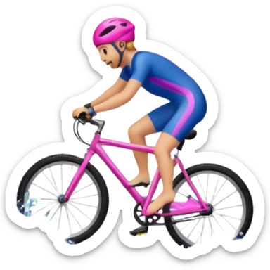 Emoji that first swims in ocean carrying a bicycle, afterwards rides the bicycle up a mountain and afterwards skis in pink clouds sticker
