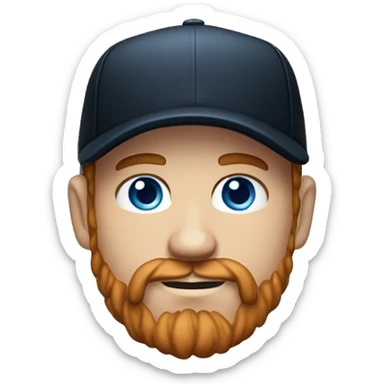 35 years old, male, short curly red hair, black baseball hat, blue eyes, pale complexion, thick beard and thin mustache sticker
