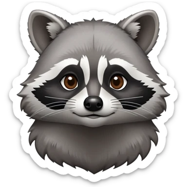 Cinematic-Noble-Raccoon-Portrait-Emoji – Poised and confident, with a sturdy build and a beautifully textured fur of silver-grey accented by dark black facial markings, deep-set, intelligent brown eyes, simplified yet sharp and sophisticated. sticker