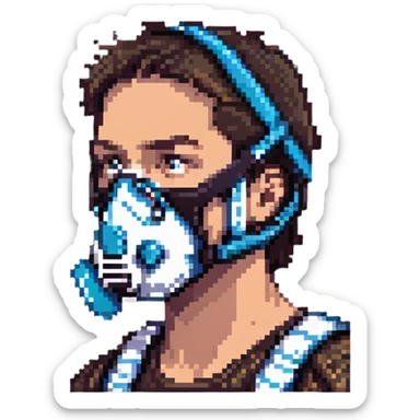 Pixelated athlete with VO2 max face mask and breathing apparatus, fitness lab testing sticker