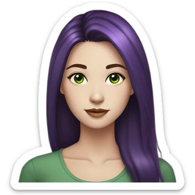 young adult woman with dark hair and purple highlights pale skin green eyes sticker