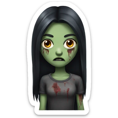 girl zombie with black long hair with teeth and serious face  sticker