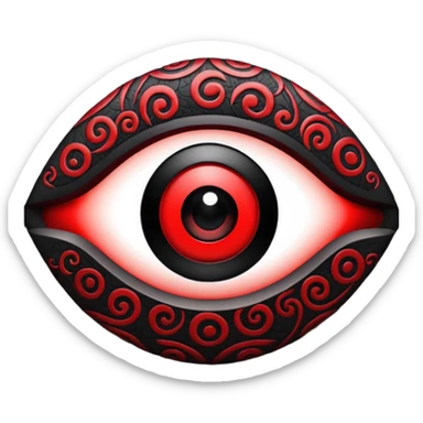 

---

The Mangekyō Sharingan is a deep, glowing crimson eye where the original tomoe disappear and are replaced by a complex black pattern.  sticker