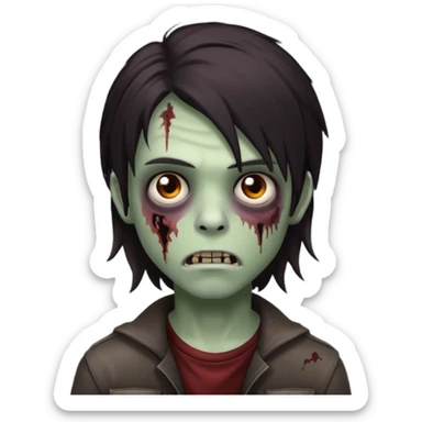 boy zombie with darkish brown long hair emo, no glasses sticker