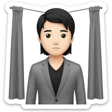 asian young man with long curtains style black hair in grey blazer and black t-shirt  sticker