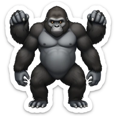 cinematic-friendly cute gorilla-realistic-full-body-crouched on all fours-emoji,-broad-and-powerful-frame-poised-with-confidence,-massive-arms-hanging-slightly-forward,-head-tilted-thoughtfully,-thick-black-fur,-deep-dark-eyes-full-of-intelligence,-simplified-yet-realistic sticker
