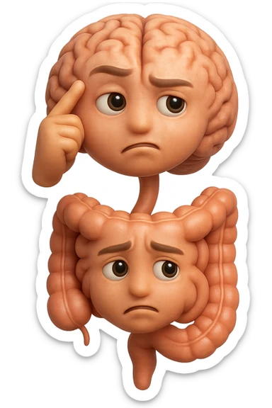EMOJI STILE IPHONE 3D DI cervello e intestino umani collegati verticalmente con espressione dubbiosa in volto E FALLO MOLTO REALISTICO IN 3D sticker