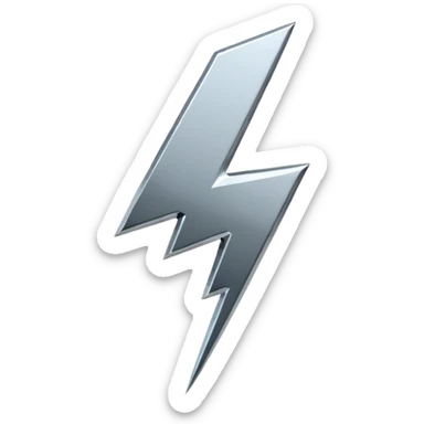 A lightning bolt emoji made of polished silver chrome, sharp yet rounded edges, glossy metallic surface, soft reflections, minimal futuristic design, iOS emoji style, centered, clean white background sticker