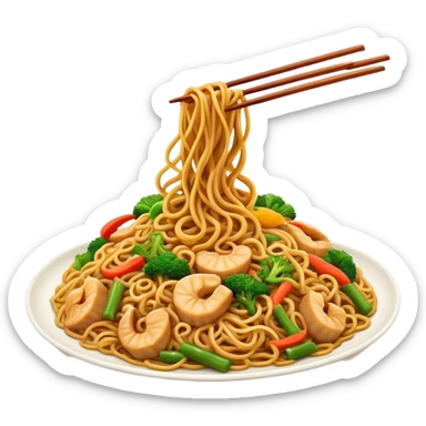 Cinematic Realistic Chow Mein Dish Emoji, showcasing stir‚Äêfried noodles with crisp vegetables and tender meat, rendered with lifelike detail and vibrant, dynamic lighting. sticker