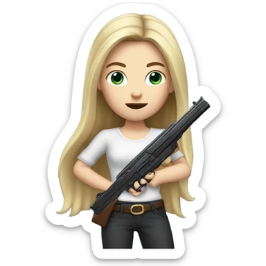 Pale girl Long brunette hair holding a gun  sticker