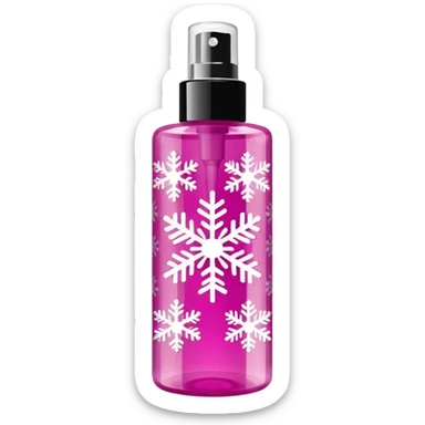 cynderical shaped pink body mist bottle with white snowflakes and faceted pattern sticker