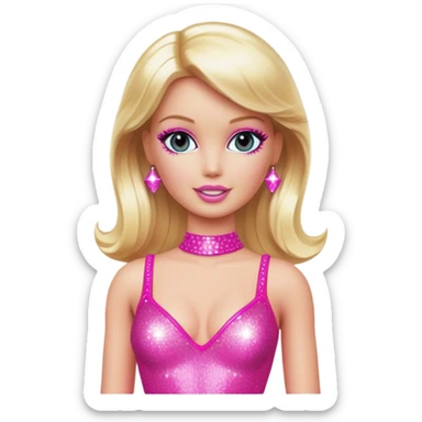 Blonde Barbie pop star wearing sparkly hot pink bodysuit sticker