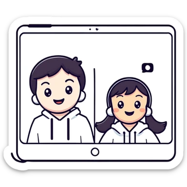 boy and girl having a video call, smiling at each other on screens sticker