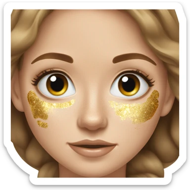 white girl with freackles hair of a brunett blue eyed girl using Gold gel skin care patches under her eyes sticker