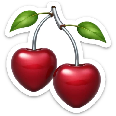 A pair of cherries emoji made of liquid silver chrome, smooth rounded shapes, glossy metallic surface, subtle sensual vibe, luxury sexy aesthetic, iOS emoji style, centered, clean white background sticker