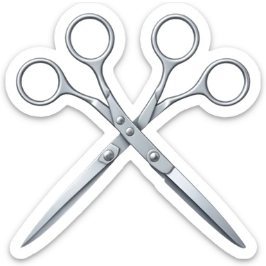 “Two silver scissors positioned to form a crisscross pattern like they’re scissoring sticker