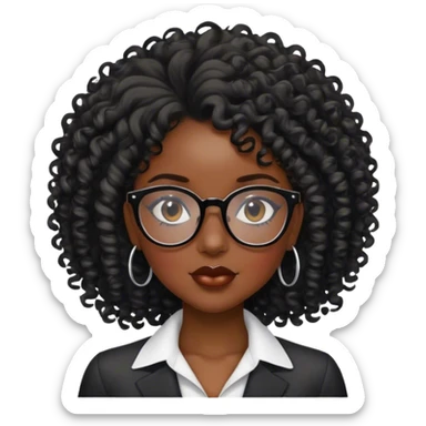 Girl boss black,with glasses cat curly hair, Black, sexy sticker
