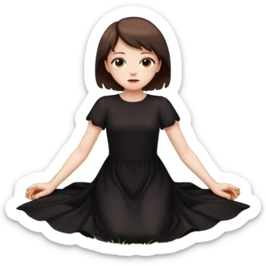 A short-haired brown demon girl lies on the grass, looking up at a flying angel in the sky."
 sticker