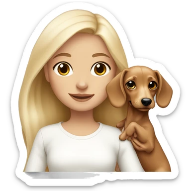 Blonde girl with tan skin in white long sleeve holding a light blonde dachshund puppy  sticker