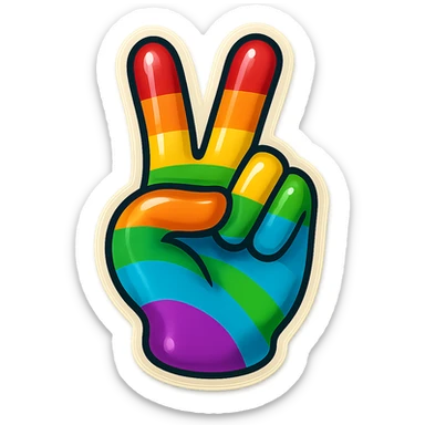 a peace sign hand gesture with rainbow colors, retro sticker style sticker