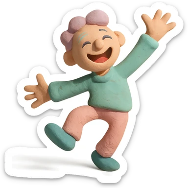 character mid-dance, exaggerated joyful pose, pastel colors sticker
