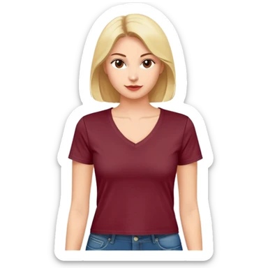 short wine red cotton V-neck t-shirt for women, cropped length, no model, only the clothing item sticker