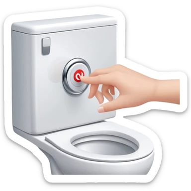 hand pressing the flush button on a toilet, clean and friendly sticker