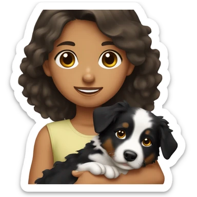 Brunette girl holding a black tri Australian shepherd sticker