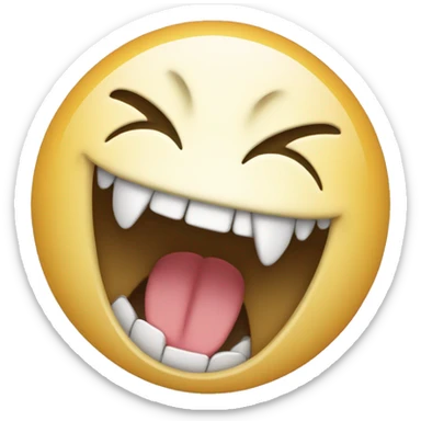 Laughing emoji with one crooked teeth that is a one canine teeth is on top of others and a bit long sticker