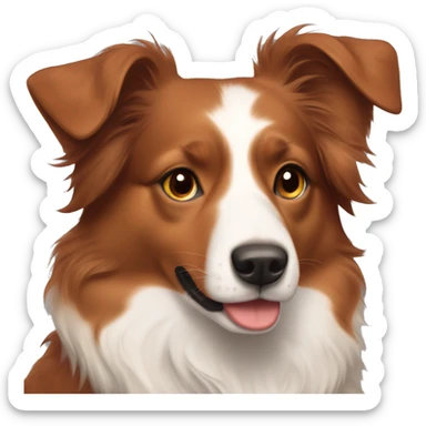 Red Australian shepherd with one pointy ear with a girl with black hair, light skin, brown eyes and soft smile sticker
