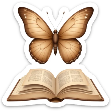 Beautiful brown butterflies fly out of an open beige book sticker