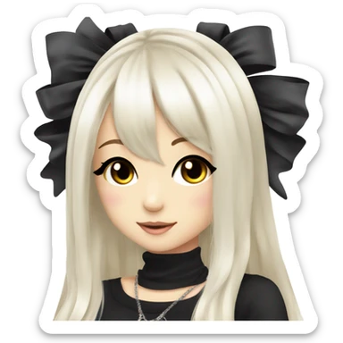 hime gyaru girl, beautiful long white hair, black top sticker